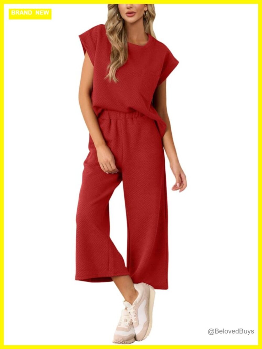 Two Piece Lounge Set with Short Sleeve Top and Cropped Wide Leg Pants